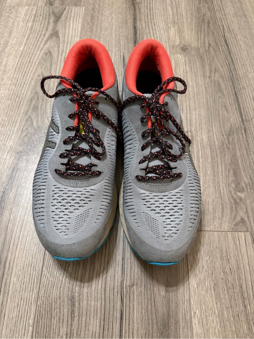 Asics Gray Athletic Shoes with Red Collar and Black/Red Laces